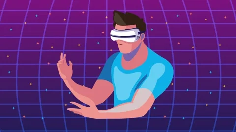 A man using virtual reality glasses, futuristic metaverse experience with i.. Stock Footage 333426669