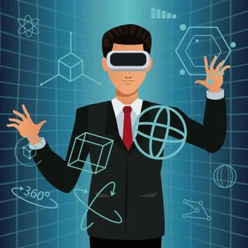 Man using virtual reality glasses smart technology イラスト素材