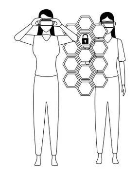 Man using virtual reality glasses in black and white Illustrazione stock