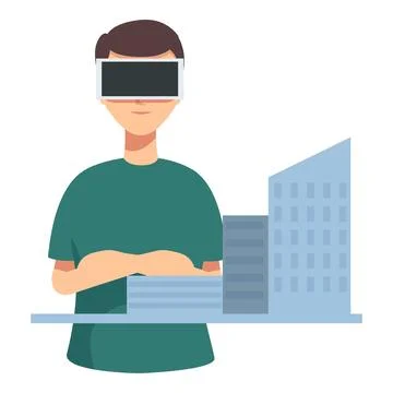 Man using virtual reality headset in urban setting Stock Illustration