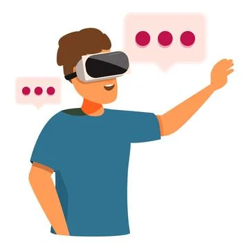 Man using virtual reality headset is interacting with speech bubbles Illustrazione stock