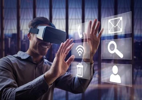 Man using virtual reality headset Stock Photos