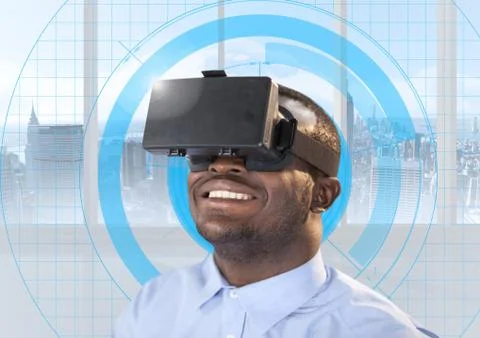 Man using virtual reality headset Foto stock