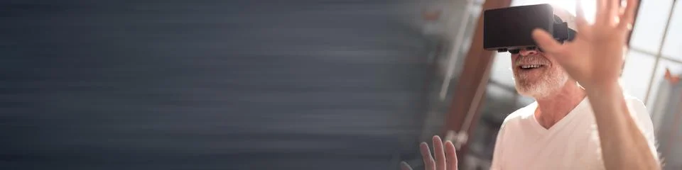 Man using virtual reality headset 스톡 사진