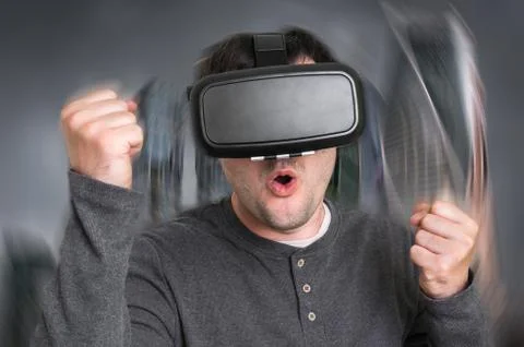 Man using virtual reality headset glasses - virtual reality concept Foto stock