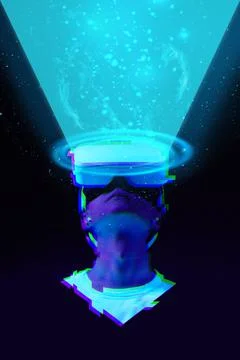 Man is using virtual reality headset. Elements of this image furnished by NASA. Stock Photos