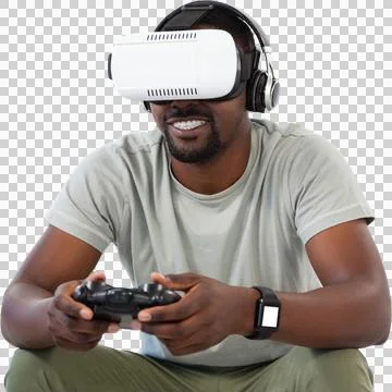 Man using virtual reality headset and playing video game Stock Photos