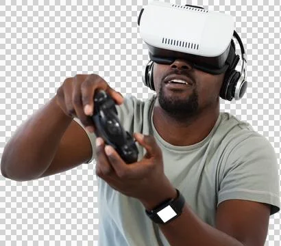 Man using virtual reality headset and playing video game Stock Photos