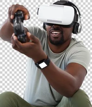 Man using virtual reality headset and playing video game Stock Photos