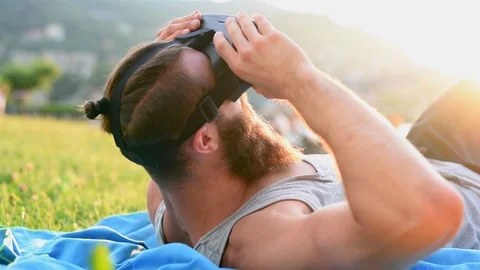 Man using virtual reality simulator 스톡 동영상 95298497