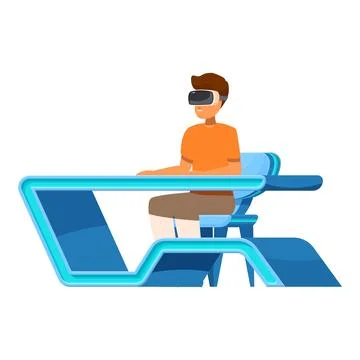 Man using virtual reality simulator machine sitting at desk Stock Illustration