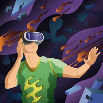 Man using a virtual reality VR headset. Abstract background. Stock Illustration