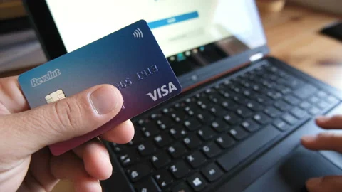 Man using visa credit card for web payment on laptop,tech e-commerce business Stock Footage 138645606