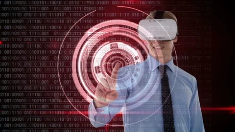 Man using VR with data and binary code Stock Footage 99810111