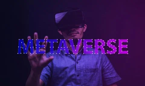 Man using VR glasses live on VR visual screen metaverse trend and technology Stock Photos