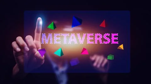 Man using VR glasses live on VR visual screen metaverse trend and technology Stock Photos