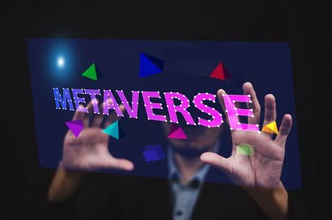 Man using VR glasses live on VR visual screen metaverse trend and technology Stock Photos