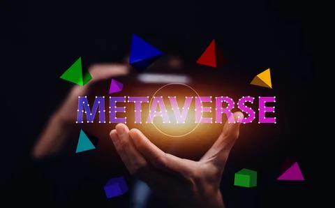 Man using VR glasses live on VR visual screen metaverse trend and technology Stock Photos