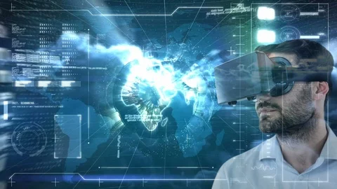 Man using VR with globe Stock-Footage 99810228