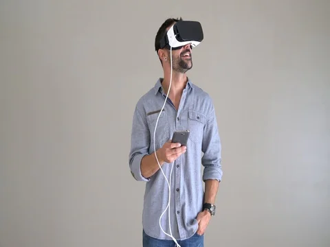 Man using VR helmet, isolated Stock Footage 80234894