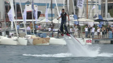 Man using water jet pack – flyboard Stock Footage 37568988
