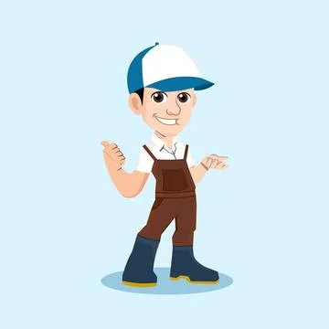 Man using wearpack and hat vector, man mascot logo vector Stock Illustration