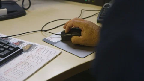 Man Using Wired Computer Mouse In Office Stock Footage 127036017