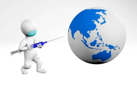 Man vaccinating the planet 3d rendering Stock Illustration