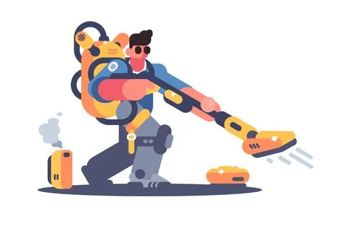 Man with Vacuum Cleaner Stock Illustration