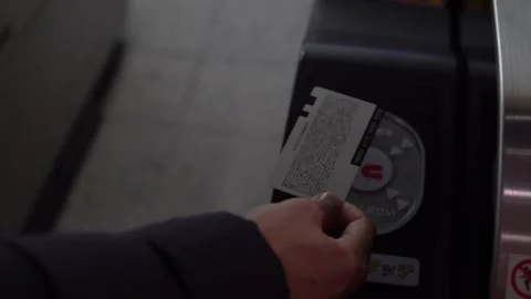 Man validating card at the metro, slow motion Видео 159266493