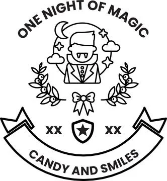 A man with a vampire face is on a banner that says "One Night of Magic" Stock Illustration