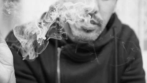Man Vaping, Smoking Electronic Cigarette, B&amp;amp;W Stock Footage 96492596