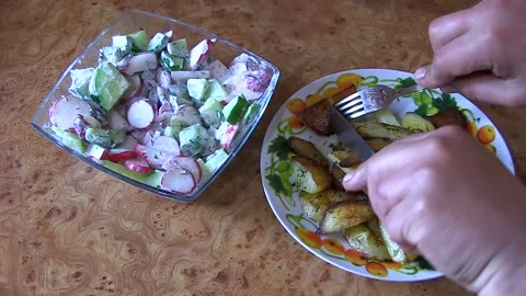 The man is a vegetarian. Dinner Stock Footage 106352785