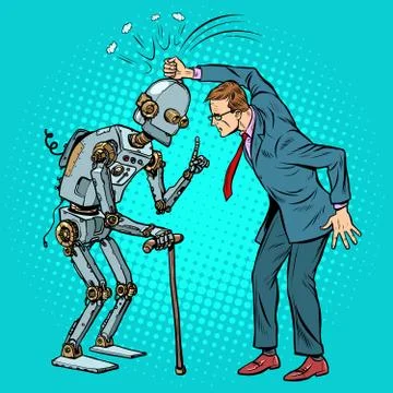 Man versus old robot Stock Illustration