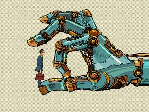 Man versus robot. advantage of technology 스톡 일러스트