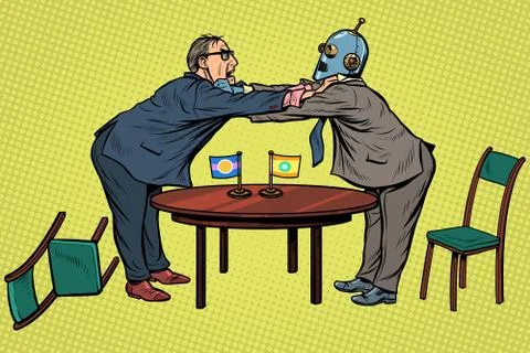 Man versus robot. new technologies and progress concept. Fight opponents 스톡 일러스트