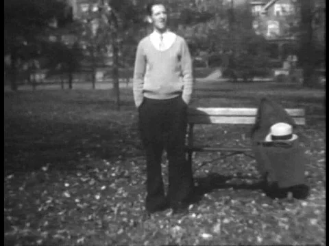 A man with a very rubbery face contorts it wildly in 1934. Stock Footage 79463778