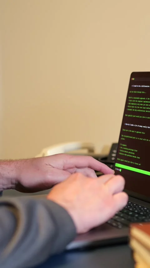 Man Vibe Codes From LLM CLI AI Software 스톡 동영상 332083729