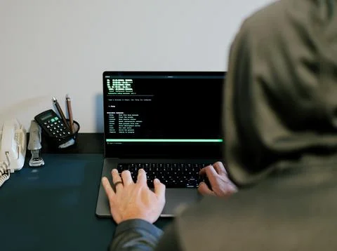Man Vibe Codes From LLM CLI AI Software Stock Photos