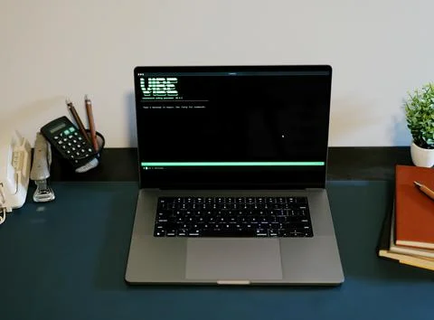 Man Vibe Codes From LLM CLI AI Software Stockfoto's
