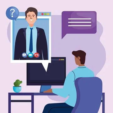 Man in video call with computer Stock-Illustration