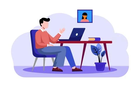 Man on Video Call Stock Illustration