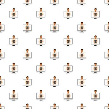 Man in video call seamless pattern working remotely Stock Illustration