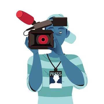 Man Video Operator with Camera Filming as Independent Media Work Vector 스톡 일러스트