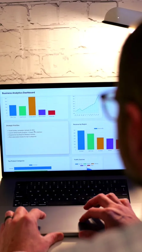 Man Viewing Annual Business Analytics Dashboard Stock Footage 321494459