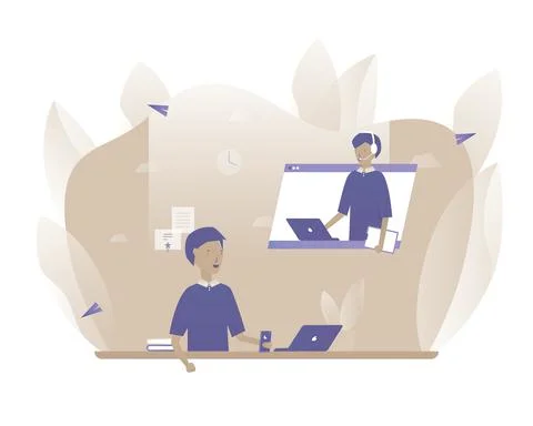 Man is viewing a lecture or webinar 스톡 일러스트
