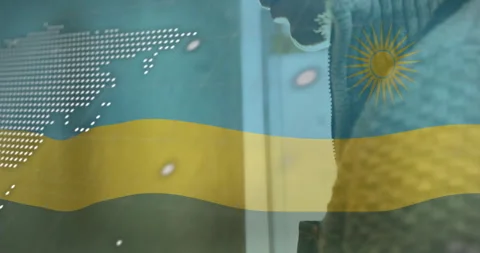 Man viewing screen in tech office, interacting with animated world map overlay Stock Footage 307450318