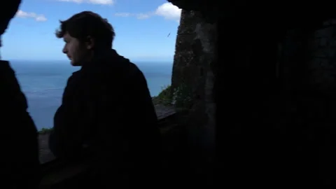 Man viewing the sea from a view point Stock Footage 336616916