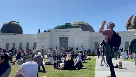 Man Viewing Solar Eclipse at Griffith Observatory in Los Angeles Stock Footage 271313008