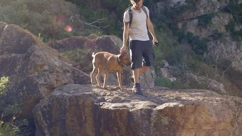 Man at viewpoint with dog Video stock 120839226